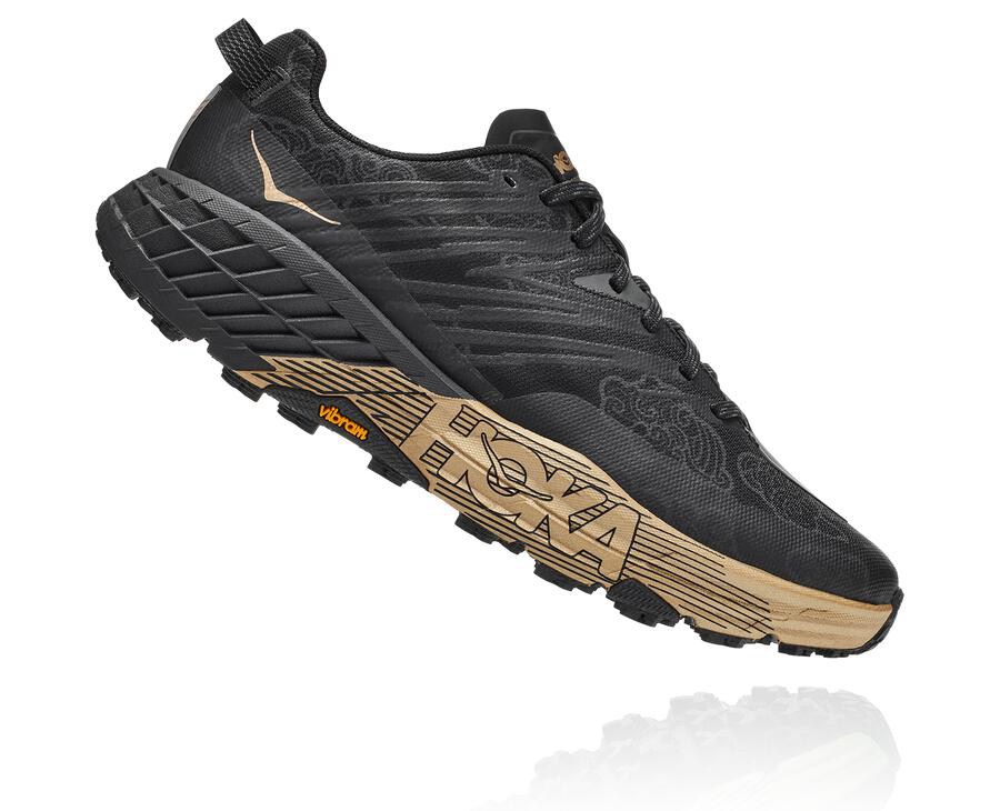 Hoka One One Mens Trail Shoes - Speedgoat 4 CNY - Black/Gold - DNBO64928